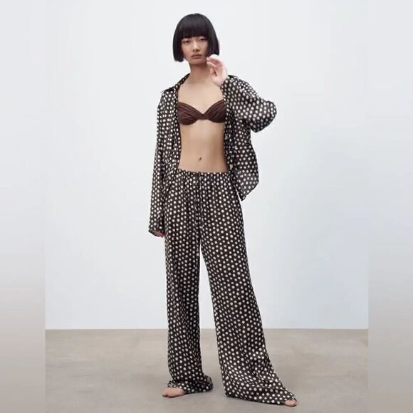 Zara Other - ZARA SATIN PANTS WITH POLKA DOT